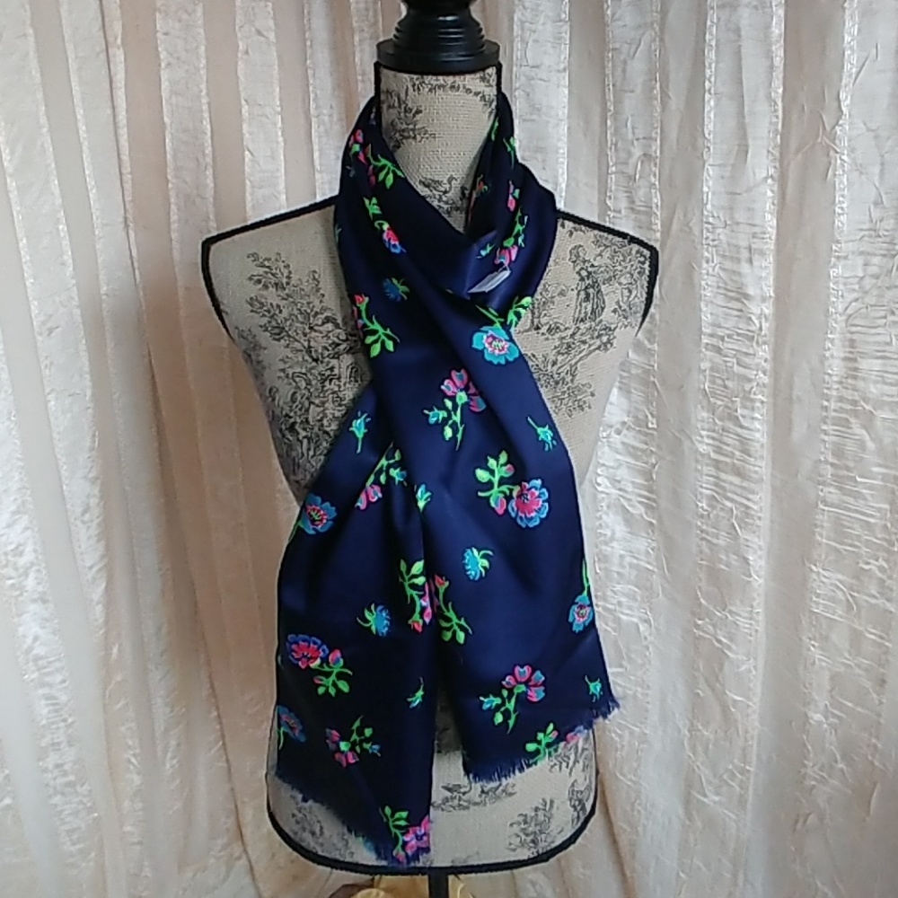 Vintage Ray Strauss Qiana Blue Floral Scarf